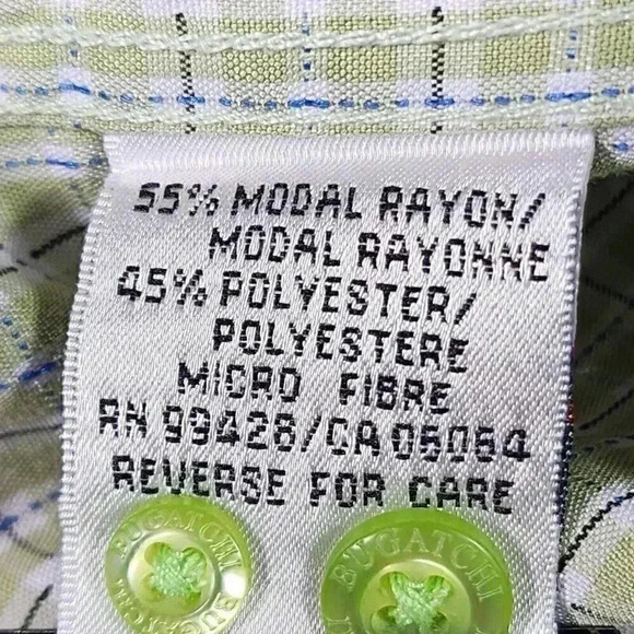 BUGATCHI Men's Dress Shirt XL Long Sleeve Woven Plaid Green - Picture 14 of 16